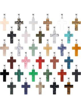 100 Pcs Stone Cross Charms for Necklaces - Bulk Religious Jewelry Supplies